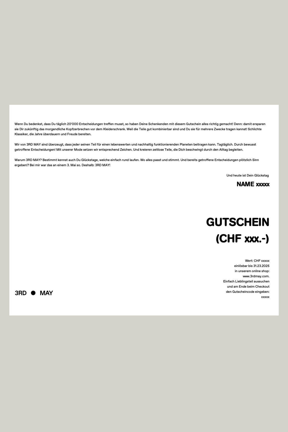 3RD MAY Gutschein