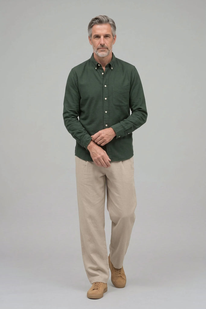 Hemd Langarm Flanell Melange Racing Green#Farbe_Racing Green