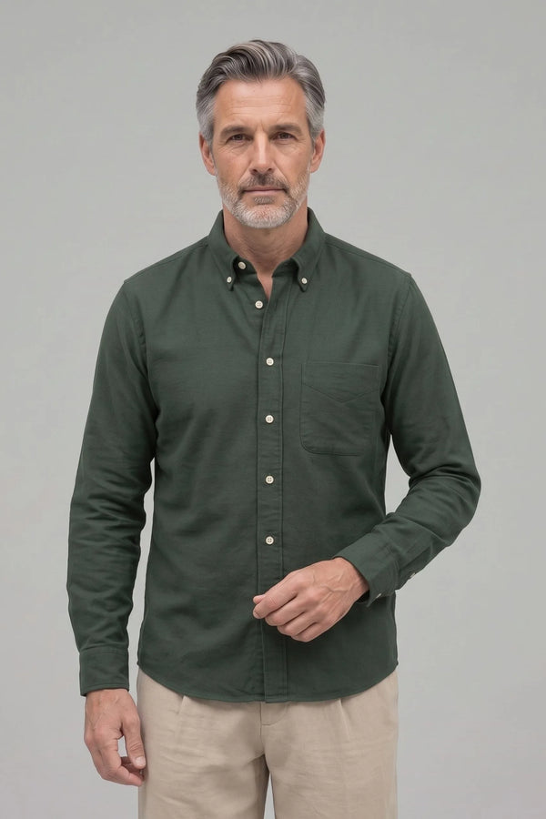 Hemd Langarm Flanell Melange Racing Green#Farbe_Racing Green
