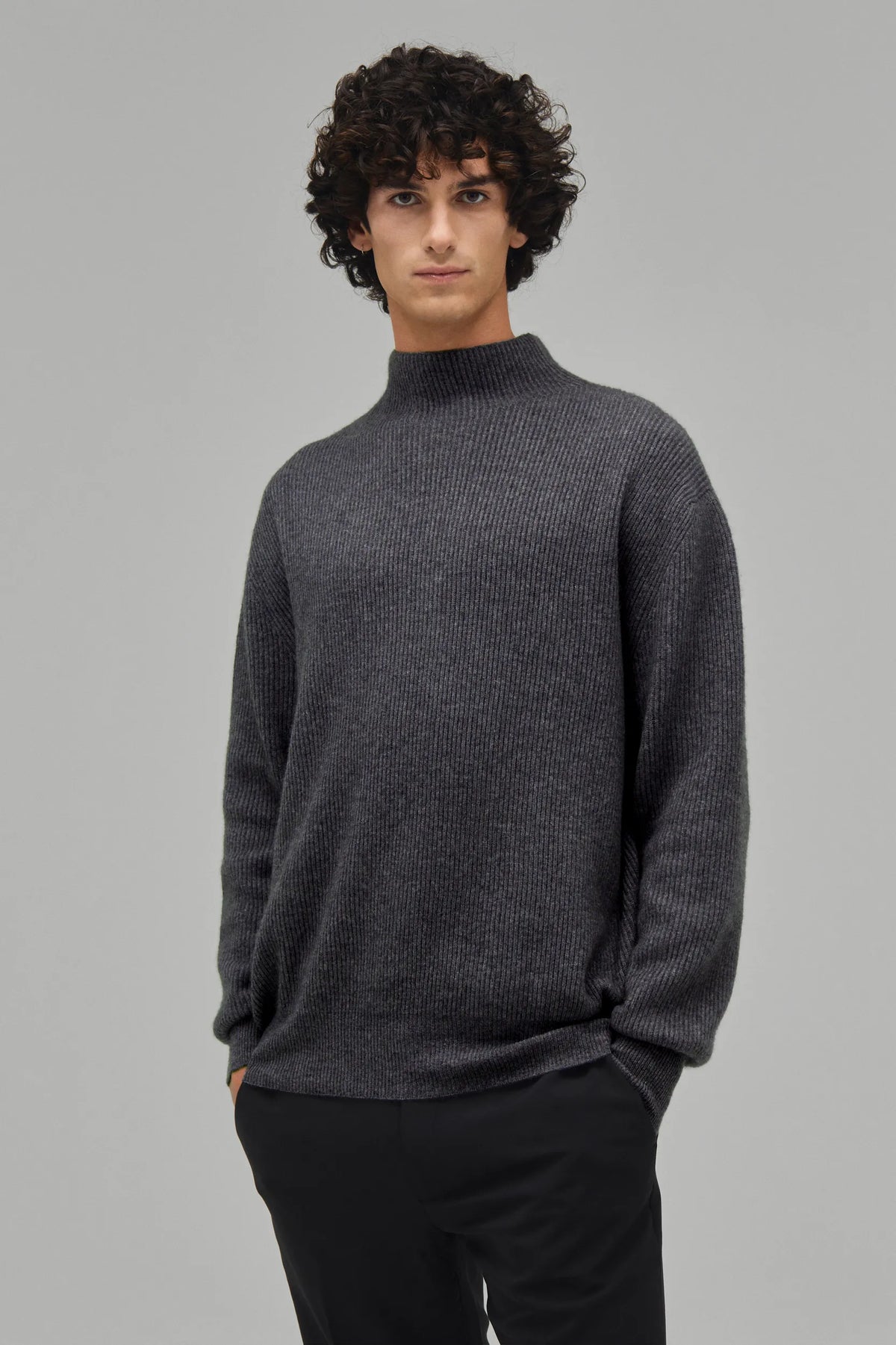 Kaschmir Pullover Funnel Neck Charcoal#Farbe_Charcoal