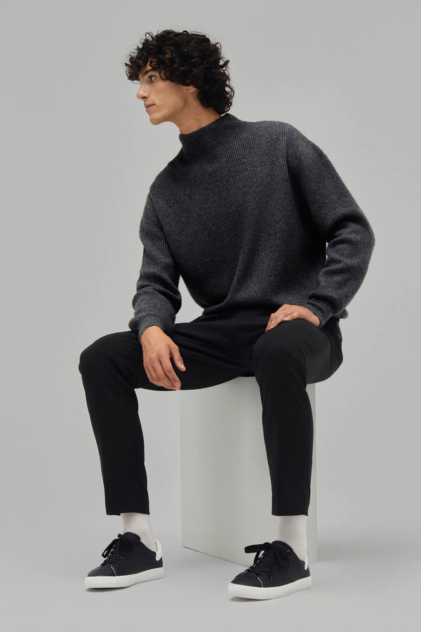 Kaschmir Pullover Funnel Neck Charcoal#Farbe_Charcoal