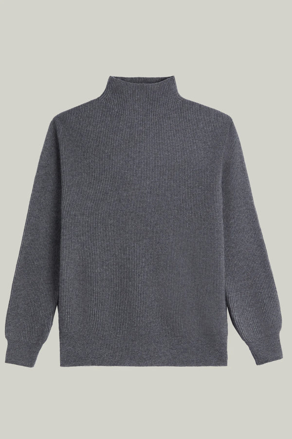 Kaschmir Pullover Funnel Neck Grey Melange#Farbe_Grey Melange
