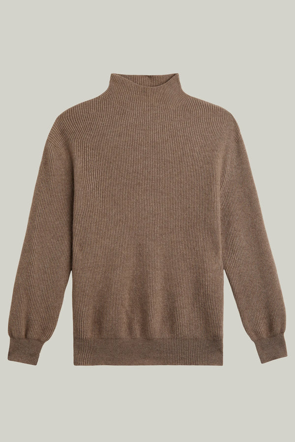 Kaschmir Pullover Funnel Neck Organic Brown#Farbe_Organic Brown