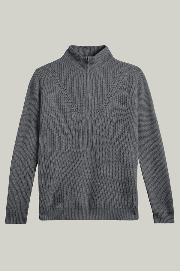 Kaschmir Pullover Troyer Grey Melange#Farbe_Grey Melange