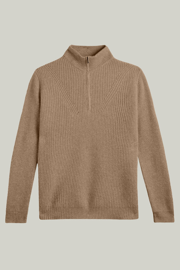 Kaschmir Pullover Troyer Organic Brown#Farbe_Organic Brown