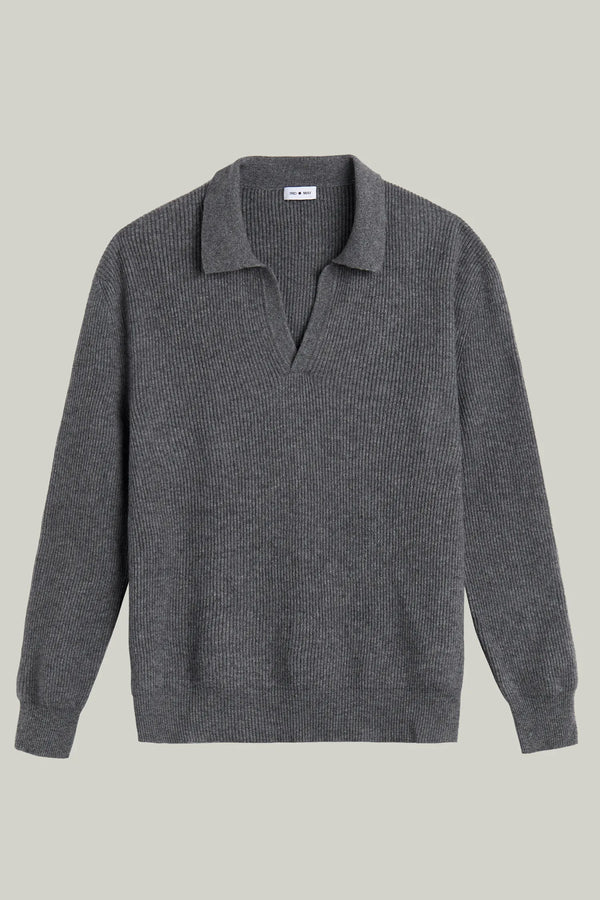 Kaschmir Pullover Polo Kragen Grey Melange#Farbe_Grey Melange
