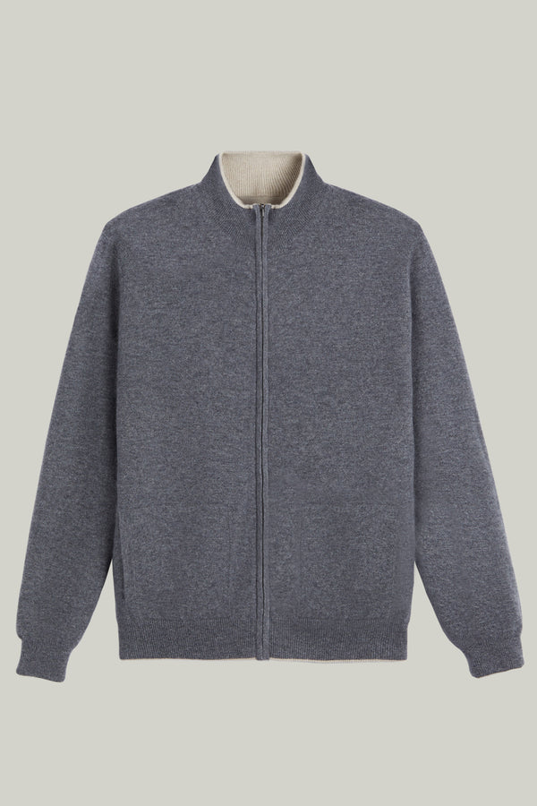 Kaschmir Strickjacke Reversibel Offwhite/Grey Melange#Farbe_Offwhite/Grey Melange