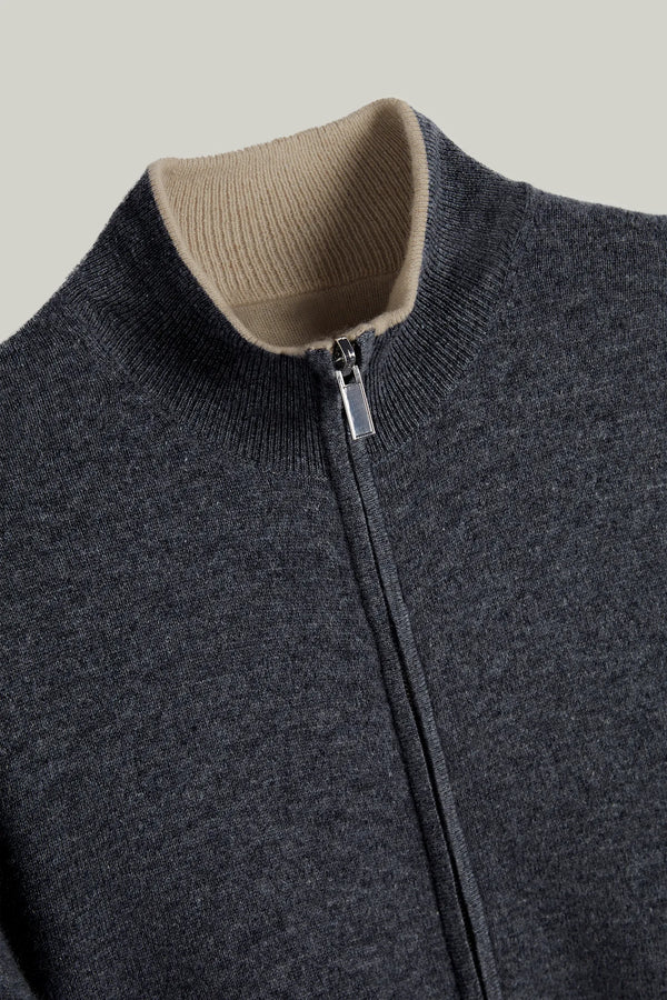 Kaschmir Strickjacke Reversibel Charcoal/Organic Brown#Farbe_Charcoal/Organic Brown