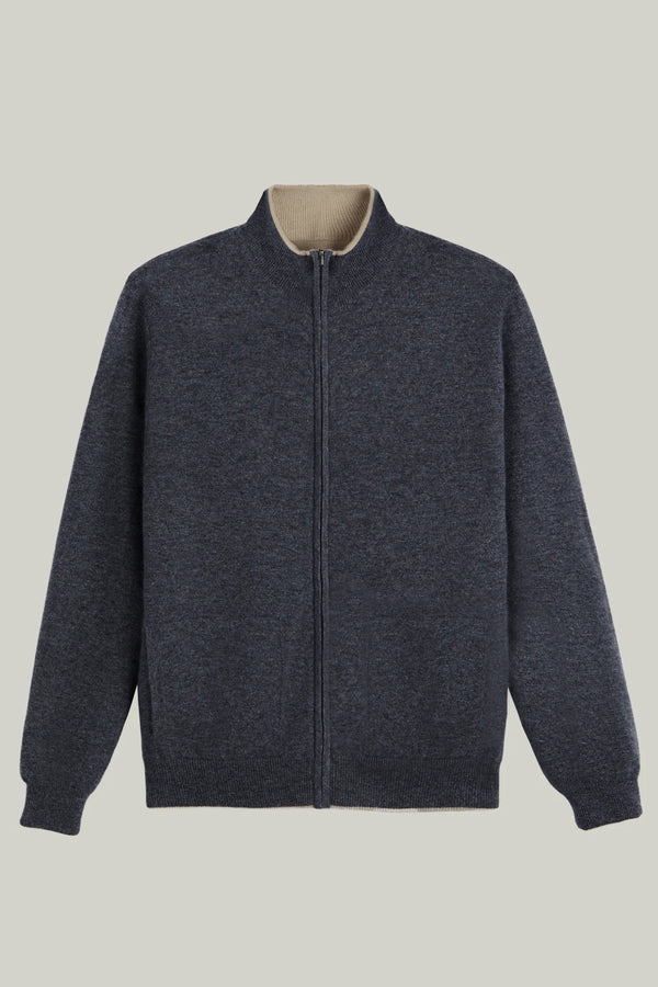 Kaschmir Strickjacke Reversibel Charcoal/Organic Brown#Farbe_Charcoal/Organic Brown