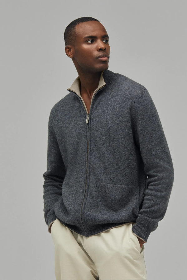 Kaschmir Strickjacke Reversibel Charcoal/Organic Brown#Farbe_Charcoal/Organic Brown
