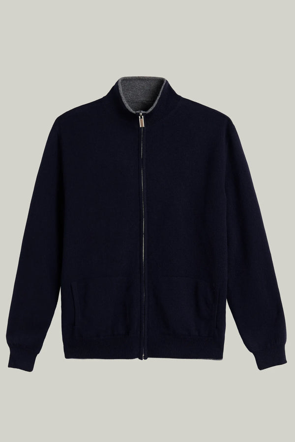 Kaschmir Strickjacke Reversibel Navy/Grey Melange#Farbe_Navy/Grey Melange