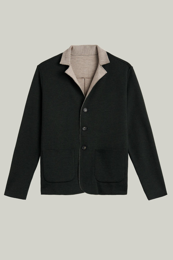 Strickblazer Reversible Merino Extra Fine Beige/Dark Green#Farbe_Beige/Dark Green