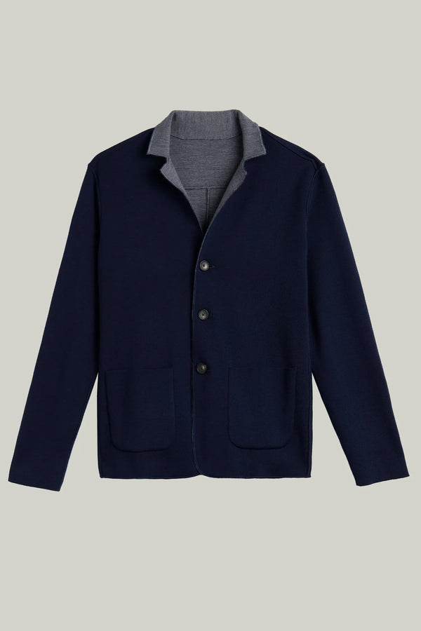 Strickblazer Reversible Merino Extra Fine Navy/Grey Melange#Farbe_Navy/Grey Melange