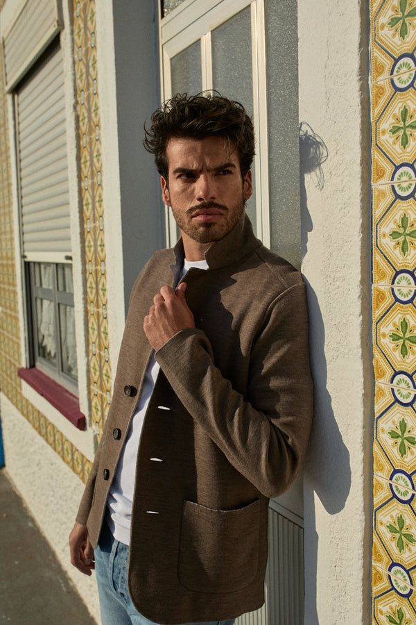 Strickblazer Reversible Merino Extra Fine Nut/Grey Melange#Farbe_Nut/Grey Melange