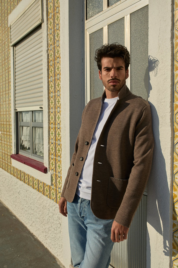 Strickblazer Reversible Merino Extra Fine Nut/Grey Melange#Farbe_Nut/Grey Melange