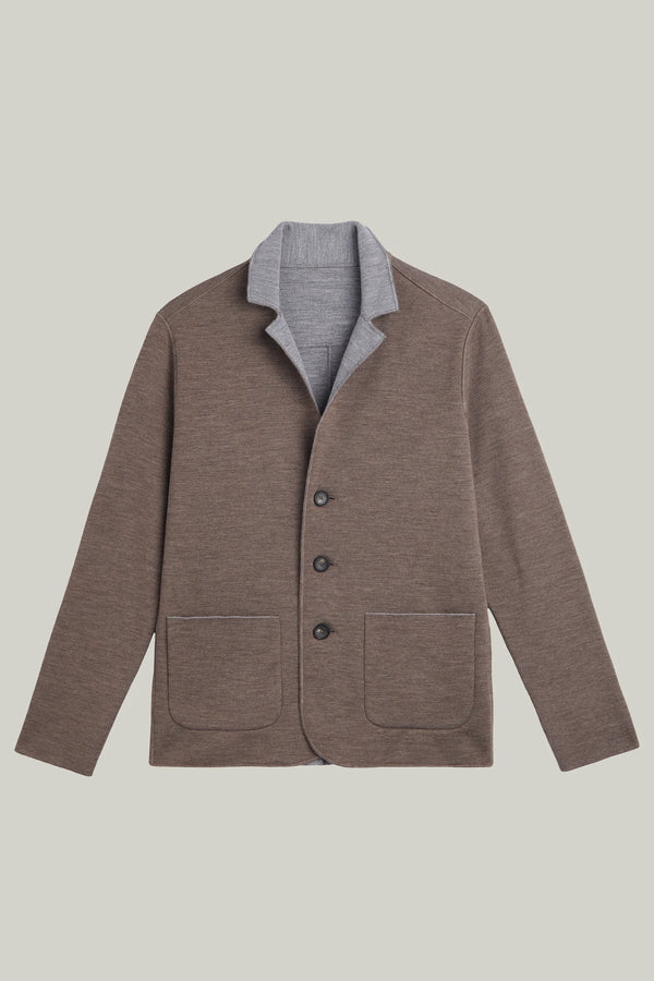 Strickblazer Reversible Merino Extra Fine Nut/Grey Melange#Farbe_Nut/Grey Melange