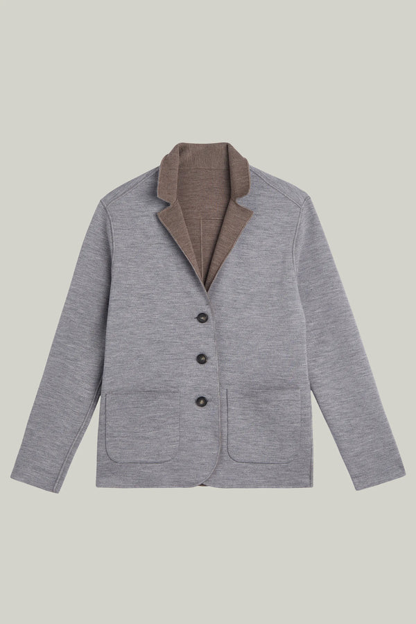 Strickblazer Reversible Merino Extra Fine Nut/Grey Melange#Farbe_Nut/Grey Melange
