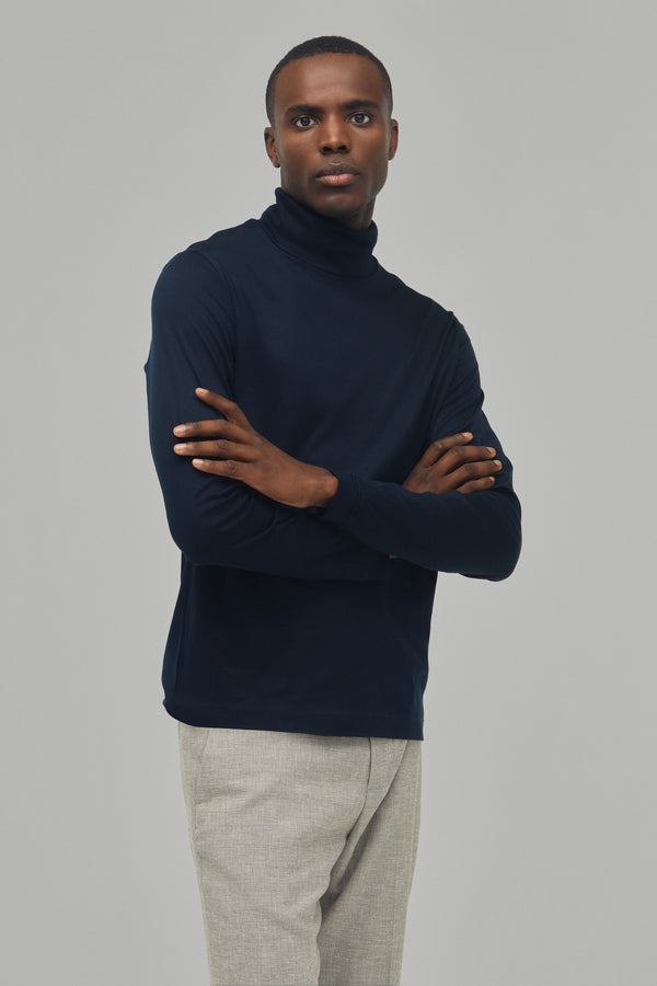 T-Shirt Rollkragen Swiss Cotton Navy#Farbe_Navy