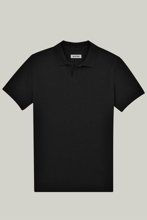 Polo-Shirt Kurzarm Pique Rippenkragen Black#Farbe_Black