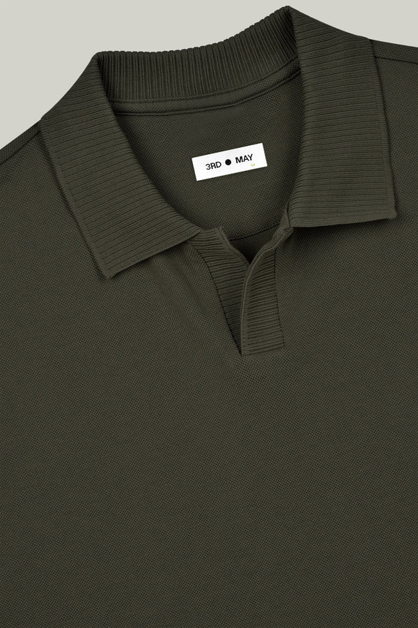 Polo-Shirt Kurzarm Pique Rippenkragen Dark Green#Farbe_Dark Green