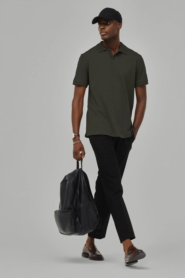 Polo-Shirt Kurzarm Pique Rippenkragen Dark Green#Farbe_Dark Green