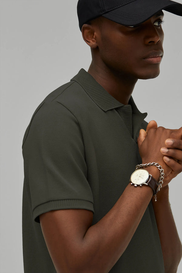 Polo-Shirt Kurzarm Pique Rippenkragen Dark Green#Farbe_Dark Green