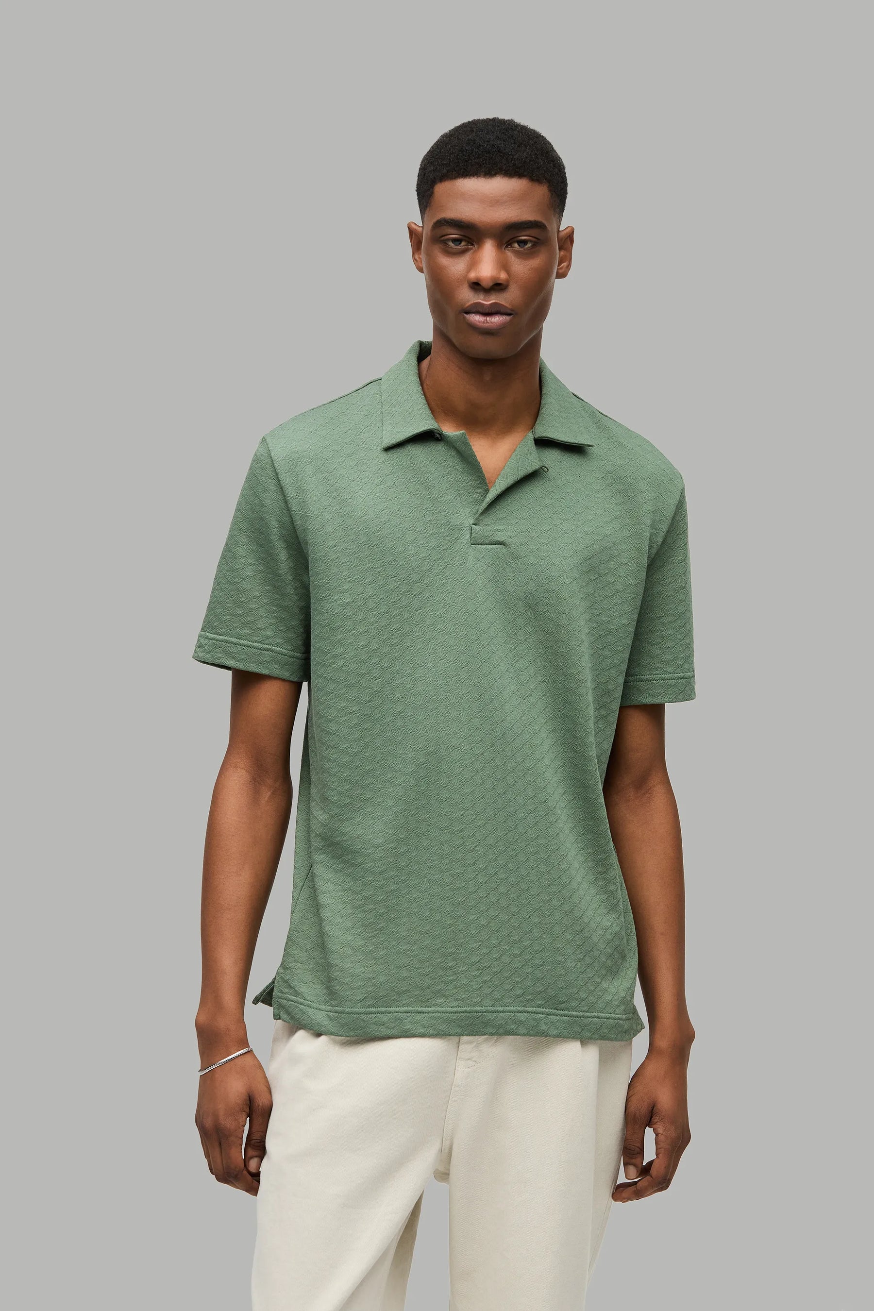 Polo-Shirt Kurzarm Jacquard Struktur