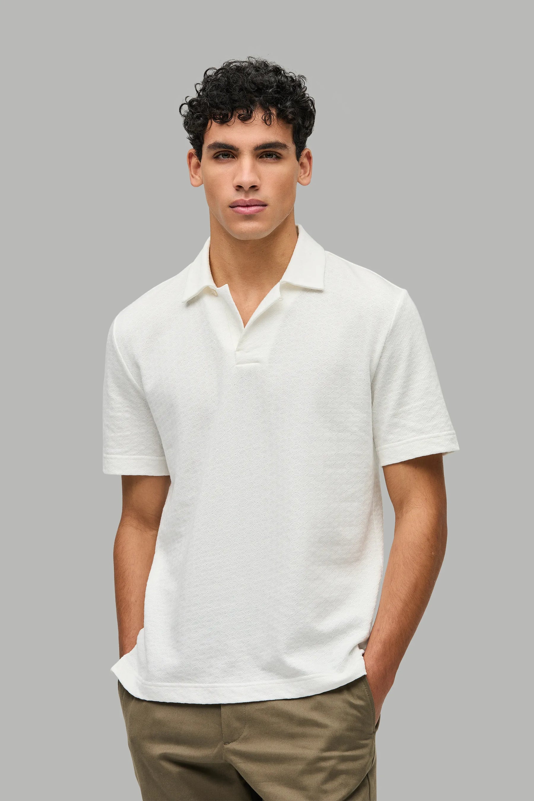 Polo-Shirt Kurzarm Jacquard Struktur