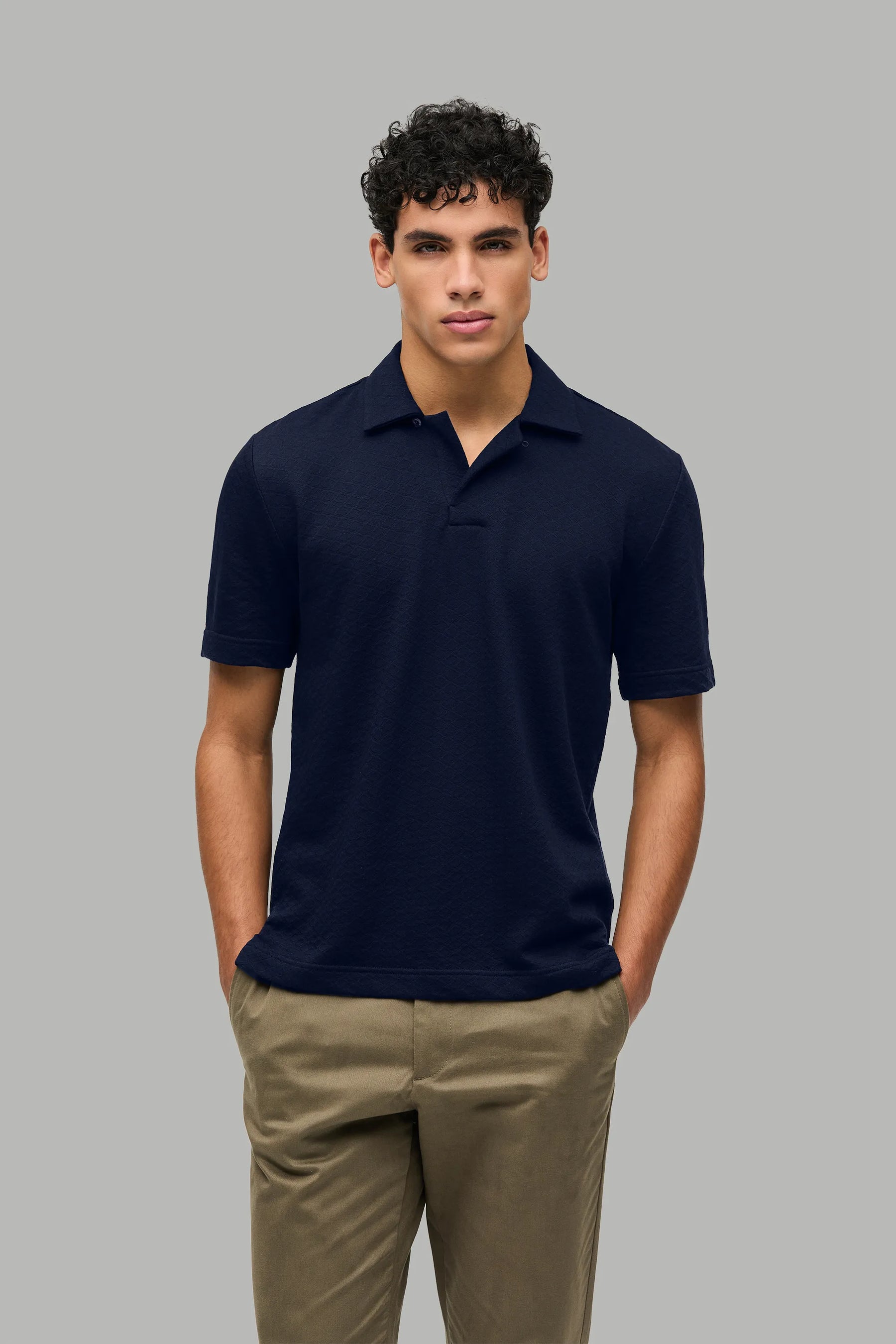 Polo-Shirt Kurzarm Jacquard Struktur