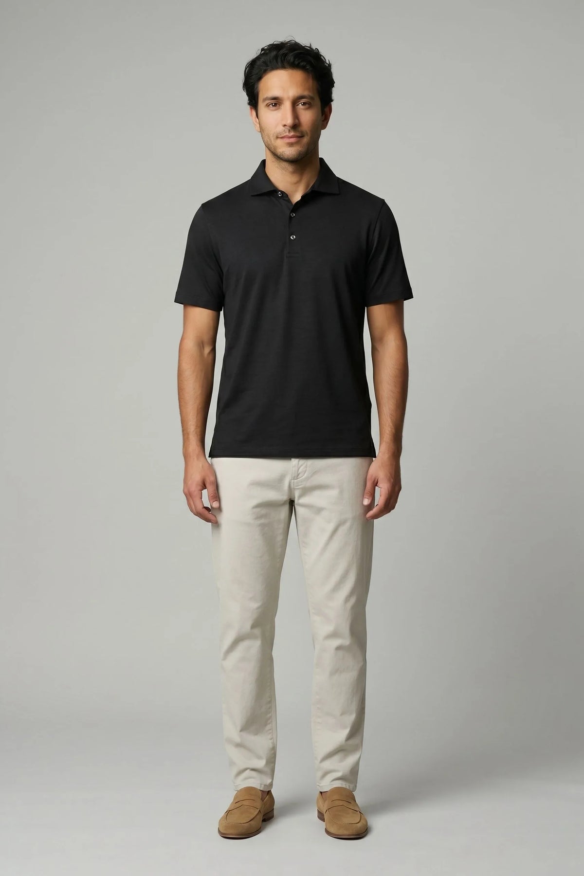 Polo-Shirt Kurzarm Luxe Wool Black#Farbe_Black