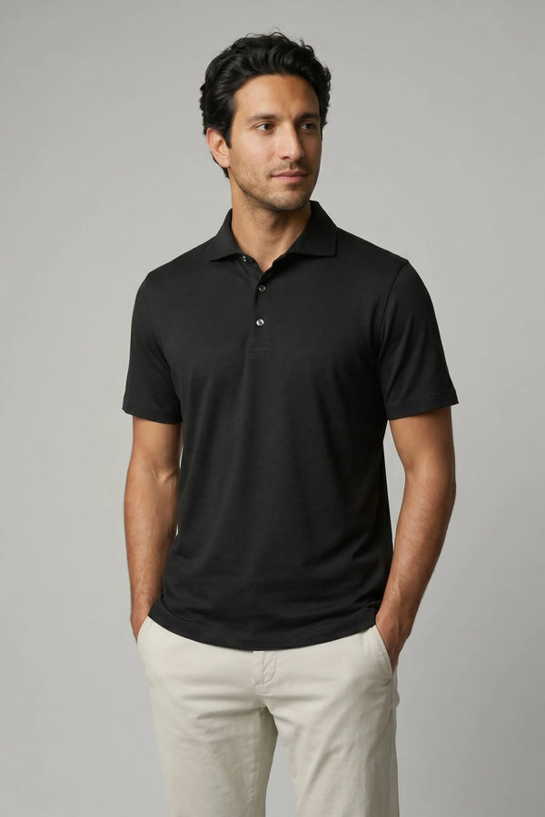 Polo-Shirt Kurzarm Luxe Wool Black#Farbe_Black