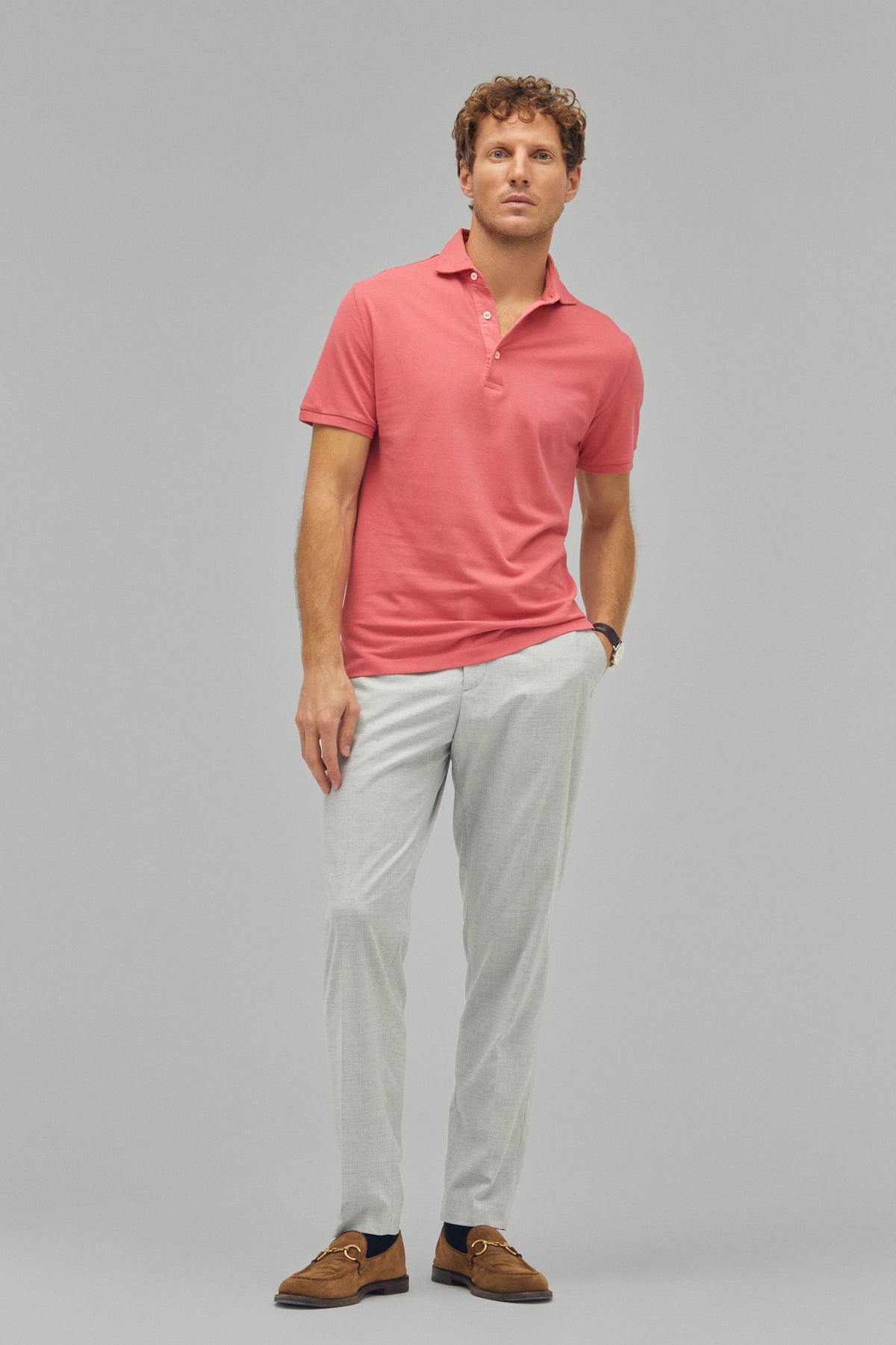 Polo-Shirt Kurzarm Pique Garment Dyed Coral#Farbe_Coral