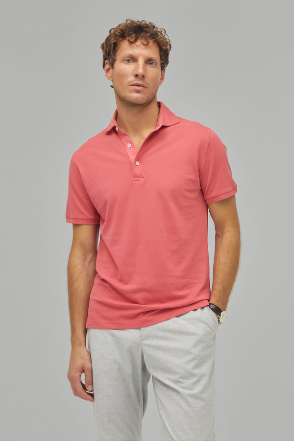 Polo-Shirt Kurzarm Pique Garment Dyed Coral#Farbe_Coral