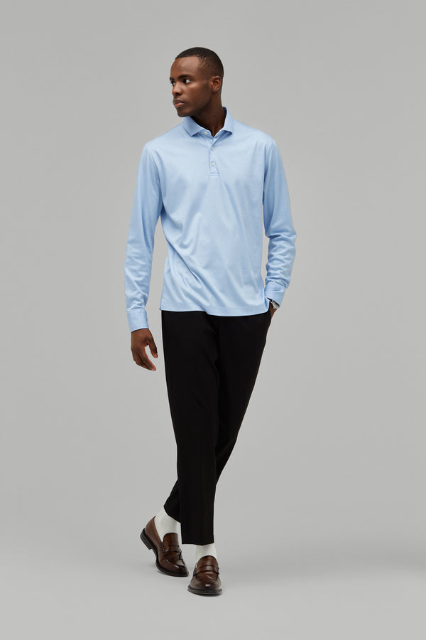 Polo-Shirt Langarm Swiss Cotton Sky#Farbe_Sky