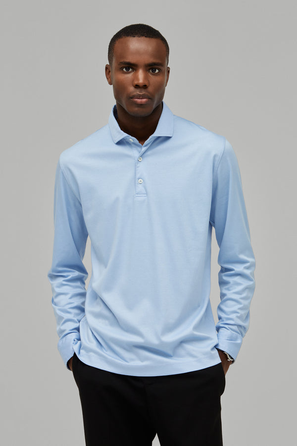 Polo-Shirt Langarm Swiss Cotton Sky#Farbe_Sky