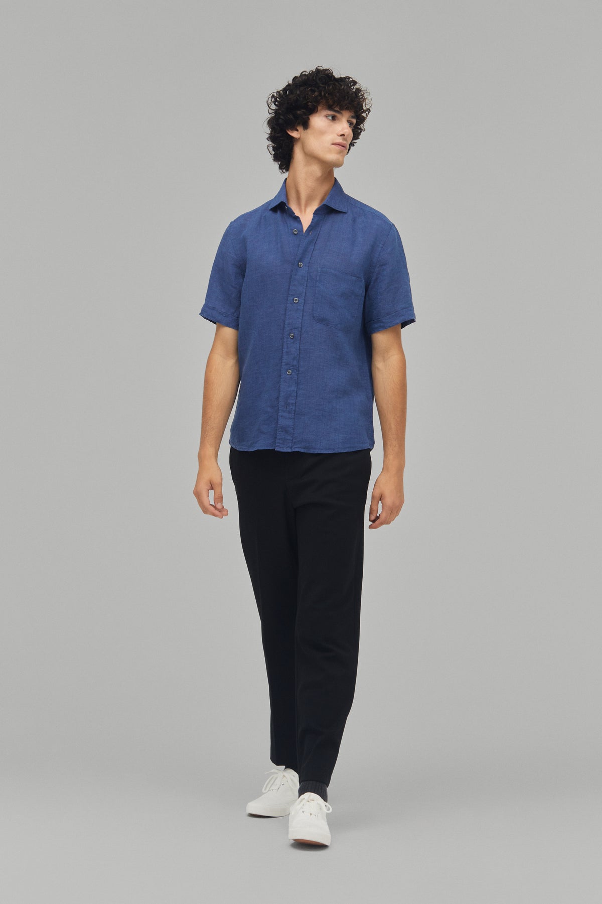 Hemd Kurzarm Leinen Denim#Farbe_Denim