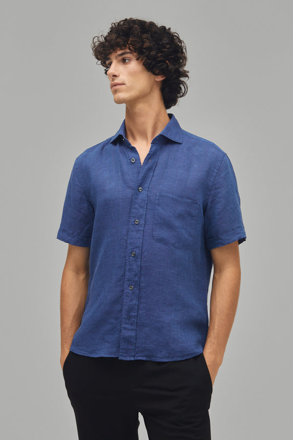 Hemd Kurzarm Leinen Denim#Farbe_Denim