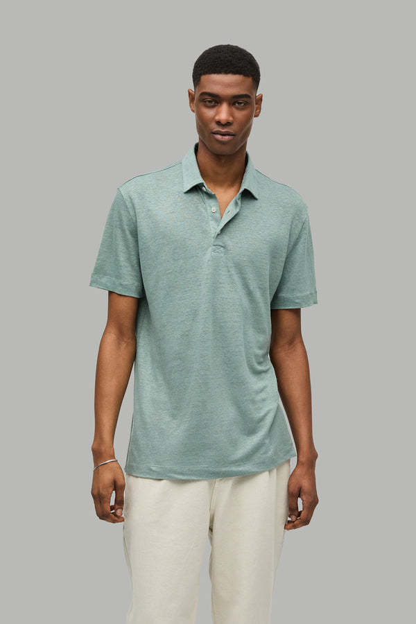 Polo-Shirt Kurzarm Leinen Willow Leaf#Farbe_Willow Leaf