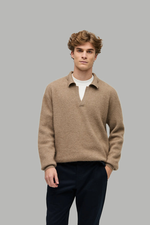 Kaschmir Pullover Polo Kragen Organic Brown#Farbe_Organic Brown