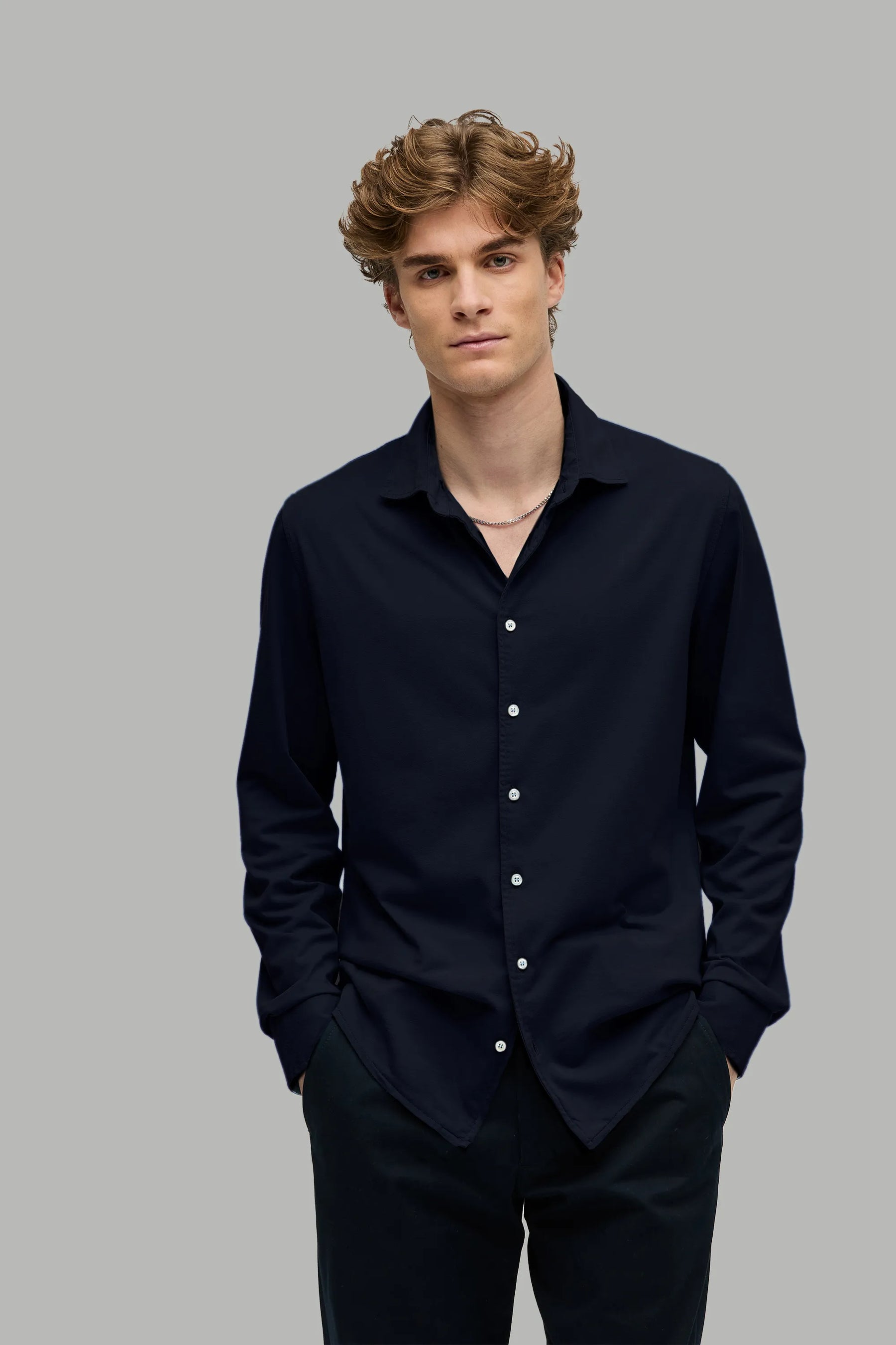 Hemd Casual Langarm Jersey Garment Dyed Cutaway