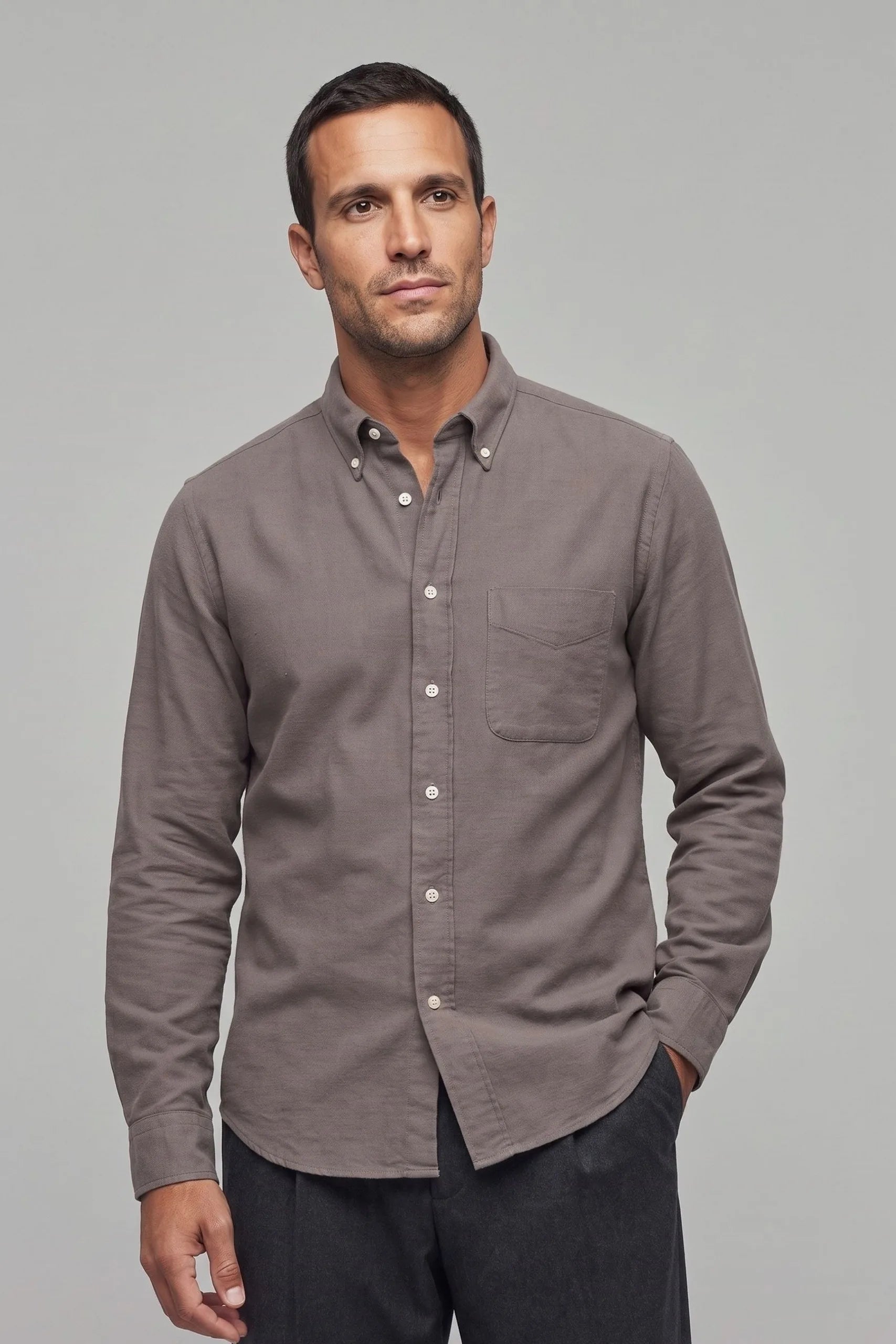 Hemd Langarm Flanell Melange