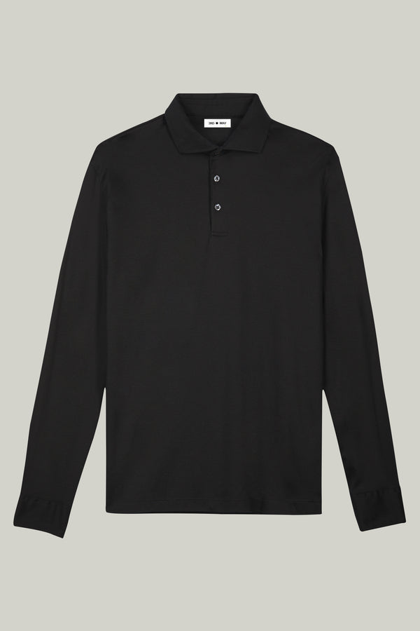 Polo-Shirt Langarm Swiss Cotton Black#Farbe_Black